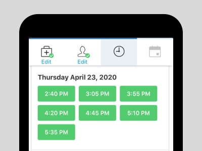 Time picker screen in mobile app