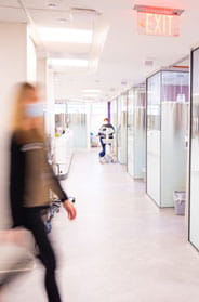 woman walking in cancer center
