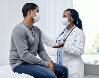 male being examined by female physician