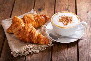 croissant and latte from hospital cafe