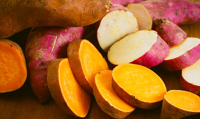 sliced sweet potatoes and sliced red skin potatoes