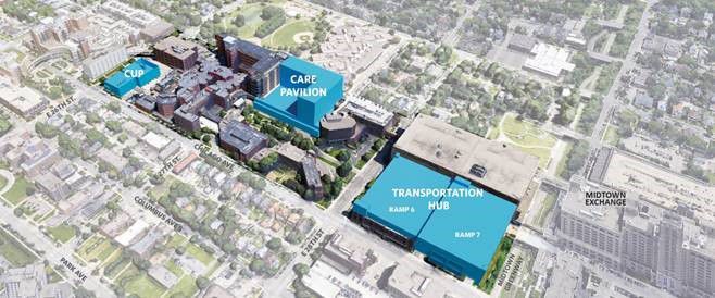 Construction rendering of changes to Abbott Northwestern Hospital Campus