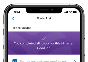 to do list for pregnancy first trimester from the Beginnings app as shown on a phone