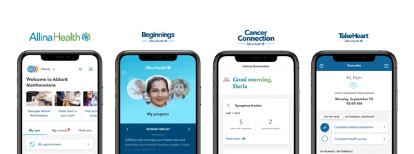 four of the mobile apps available at Allina Health