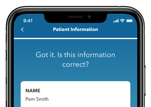top of patient info screen in Take Heart app