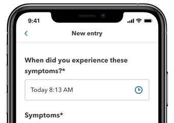 Symptom track on cancer app on phone